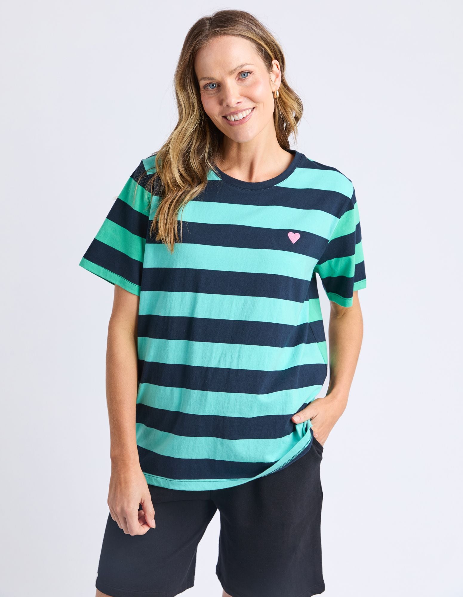 Eden Stripe Short Sleeve Tee - Blue / Green Stripe