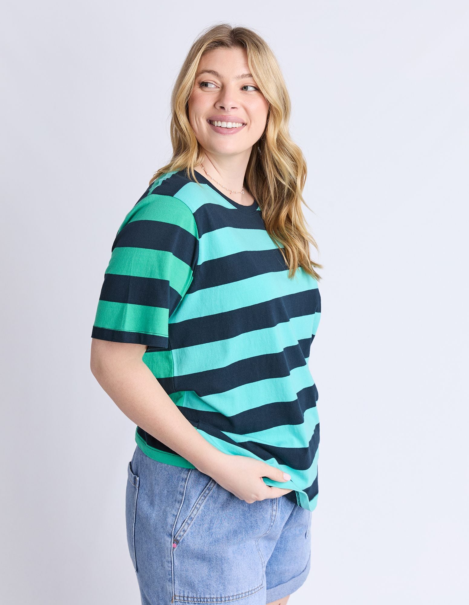 Eden Stripe Short Sleeve Tee - Blue / Green Stripe