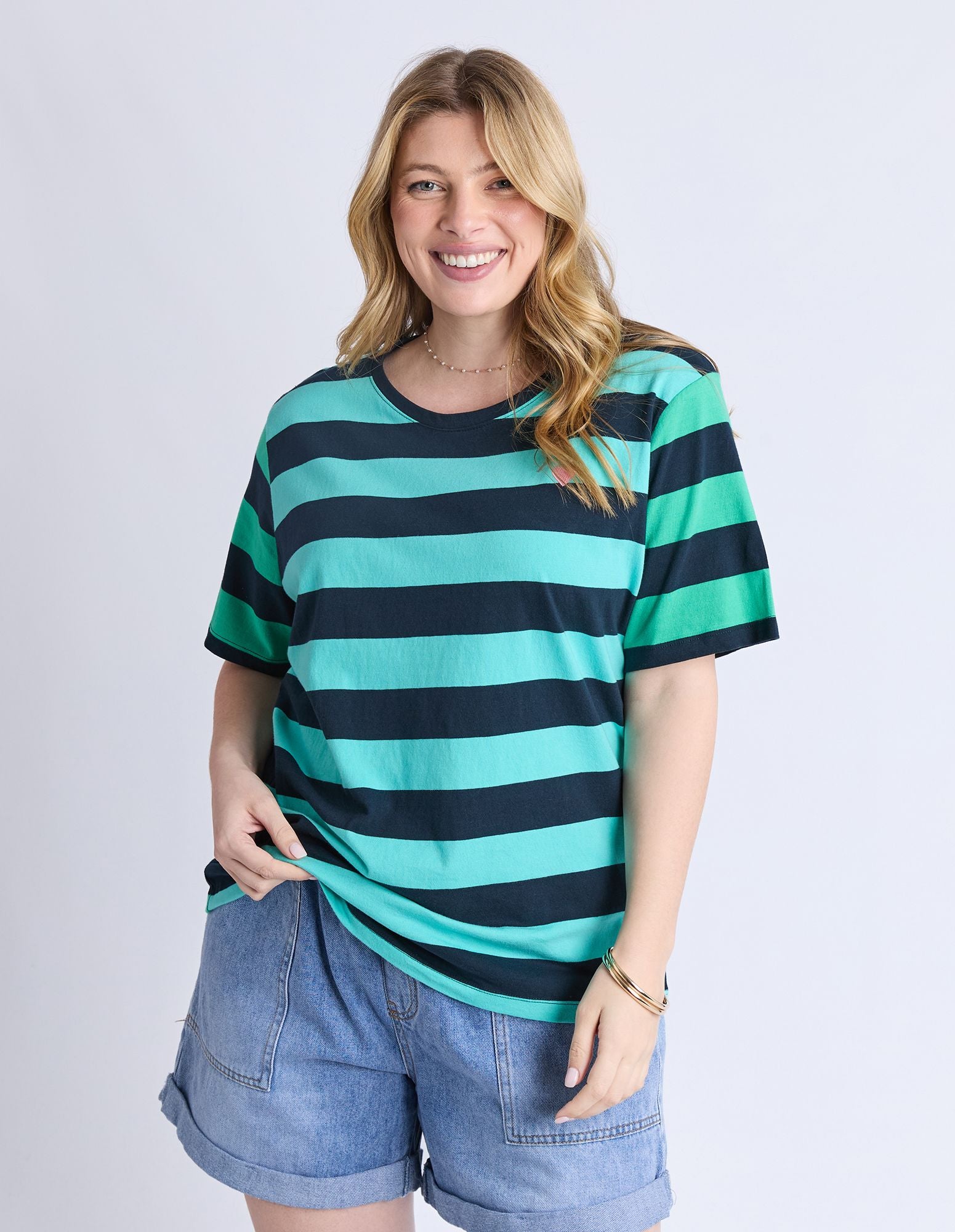 Eden Stripe Short Sleeve Tee - Blue / Green Stripe