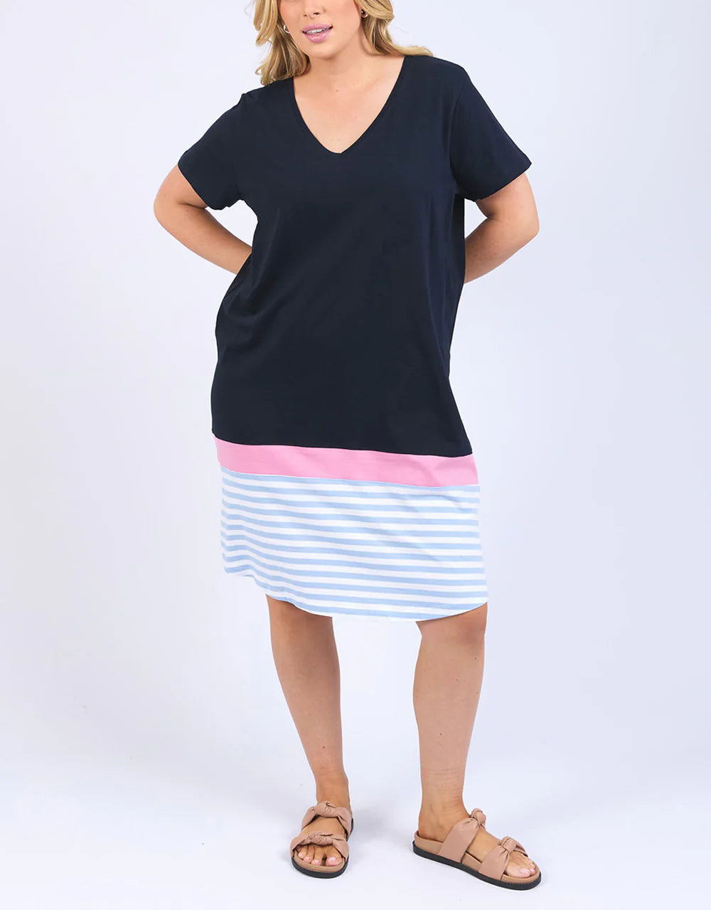 Draw The Line Tee Dress - Navy/Blue/White
