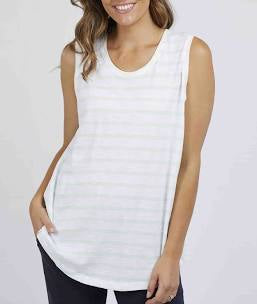Scoop Neck Tank - White / Opal Blue Stripe