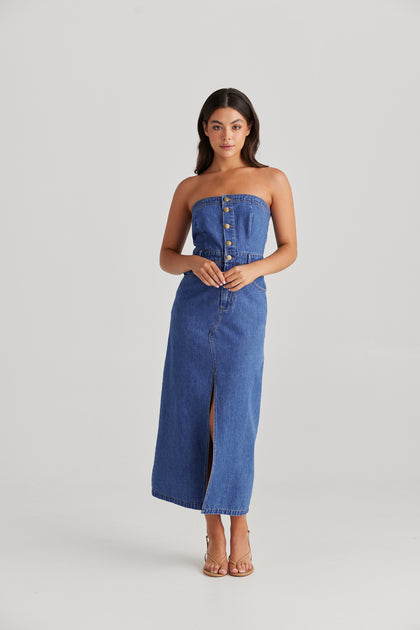 cora denim dress Cora Denim Dress Eggshell Wash / 00