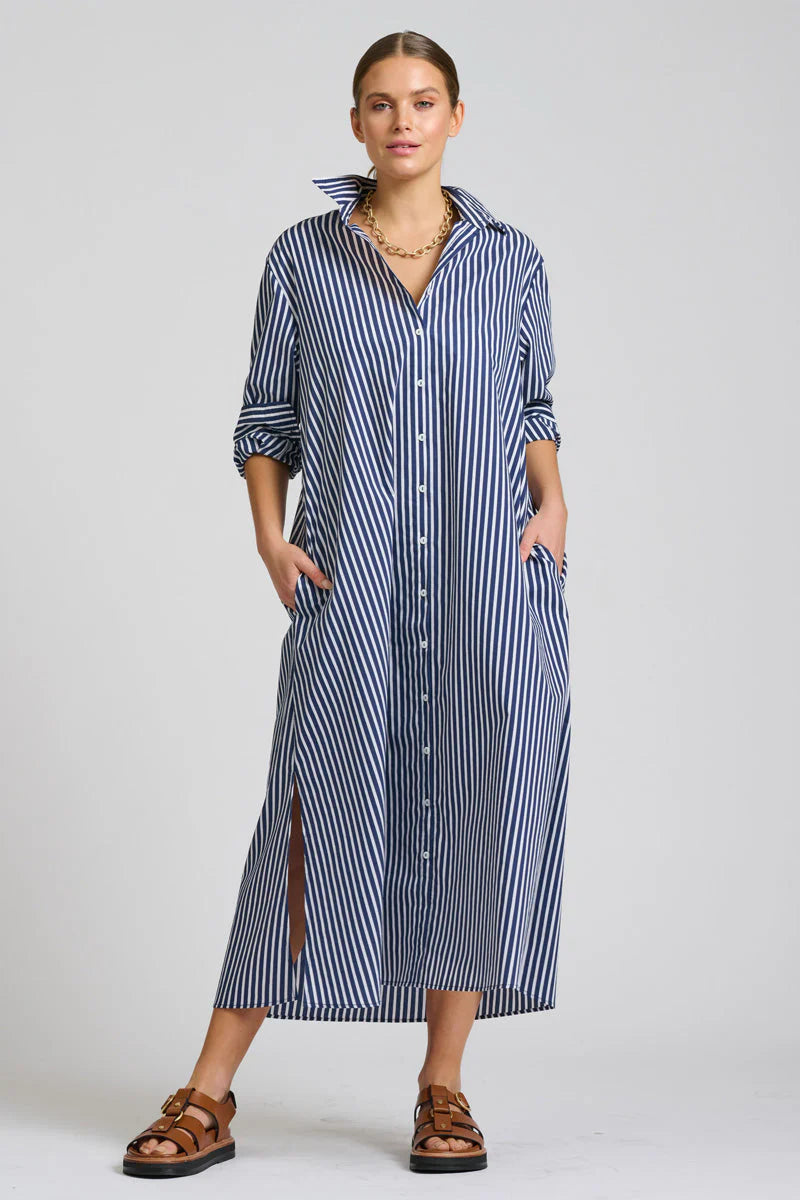 Shirty The Luna Oversized Long Lined Shirt Dress Thick Navy