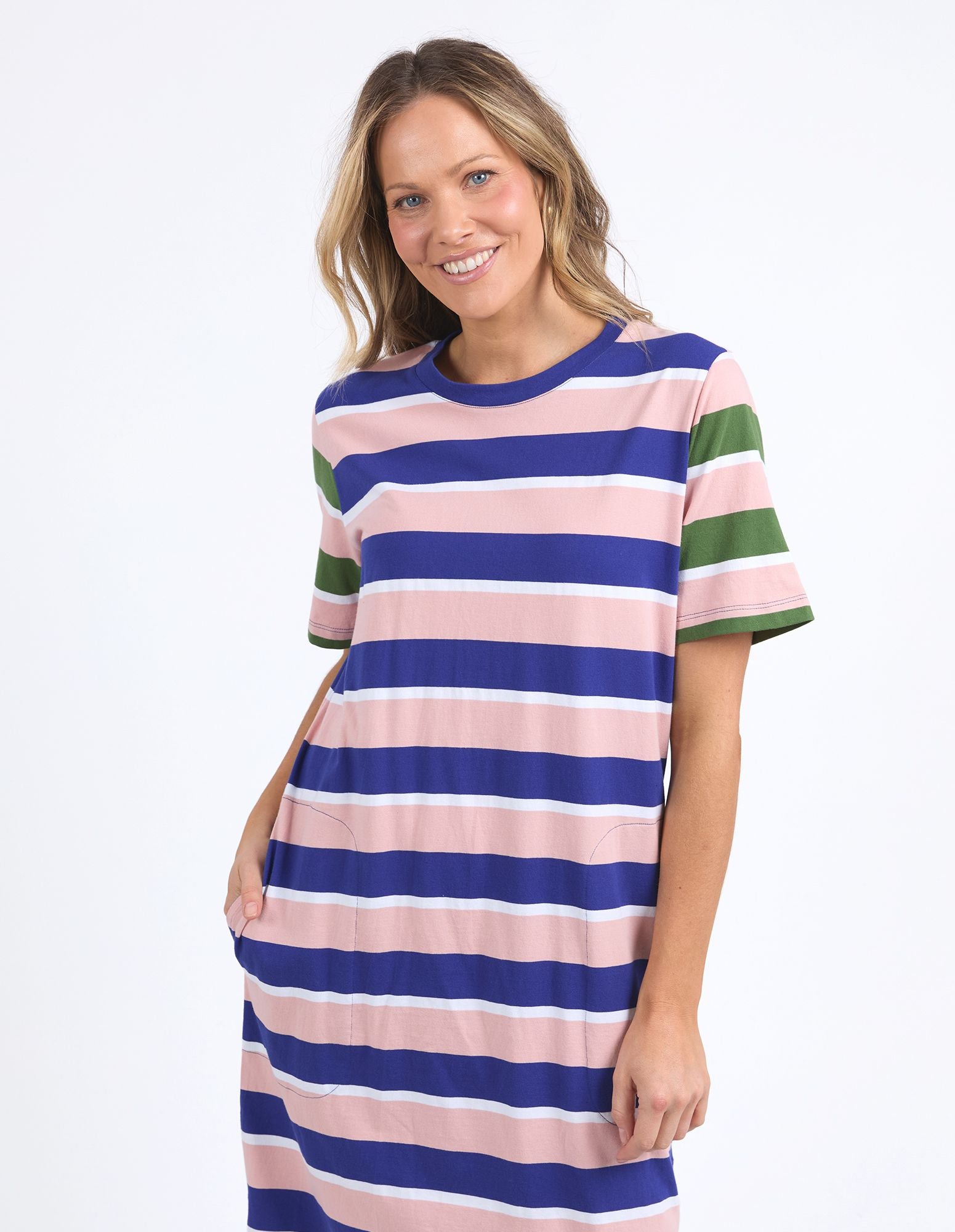 Elm Lifestyle Ribbon Tee Dress - Pink / Blue Stripe Lewis & Philp Elm Lifestyle Ribbon Tee Dress - Pink / Blue Stripe Lewis & Philp